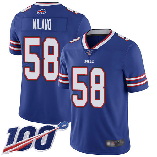 Men Buffalo Bills #58 Matt Milano Royal Blue Team Color Vapor Untouchable Limited Player 100th Season NFL Jersey